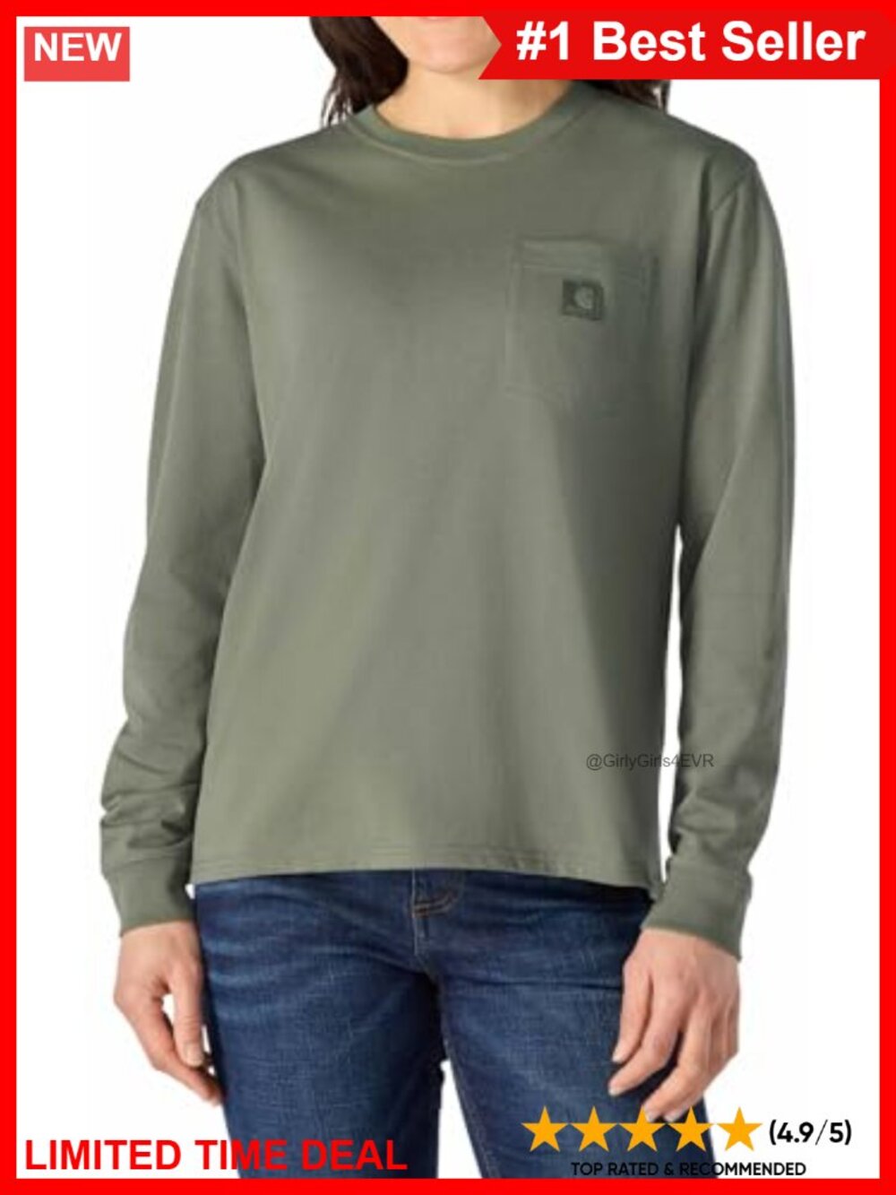 Carhartt Womens Irvine Loose Fit Long Sleeve Pocket T-Shirt Crew Neck